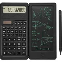 Senmudi Taschenrechner wissenschaftlicher Taschenrechner, mit löschbarem LCD-Schreibtablet, Solar- und Akku,Tischrechner mit Notizblock für Büro, Schule