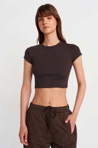 Damen Slim Fit Crop T-Shirt mit Rundhalsausschnitt