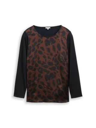 Tom Tailor - Plus Size - Loose Fit Langarmshirt mit Leo-Print brown black big leo print - Gr. - 52