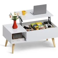 WLIVE Couchtisch höhenverstellbar mit Stauraum, Lift-Top Wohnzimmertisch 100×50×41-57cm (Packung, Lift-Top-Design), Holzoptik & Metallrahmen, für Wohnzimmer Büro