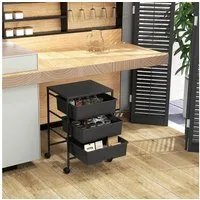 HOMCOM Servierwagen mit Rädern, 3-Lagerkörben und Stahlrahmen, (Rollwagen, 1 St., Aufbewahrungswagen), für Küche, Wohnzimmer, 40,8 x 33,5 x 60,5 cm, Schwarz