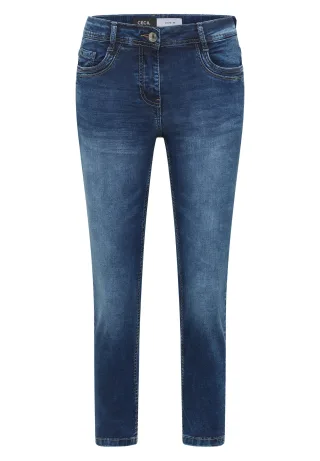 CECIL - 7/8 Mid Waist Slim Leg Jeans im Casual Fit mid blue used wash - Gr. - 7