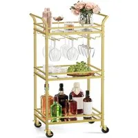 VASAGLE Servierwagen, kleine Barwagen mit 3 verspiegelte Glasablagen, 38 x 46,8 x 92 cm