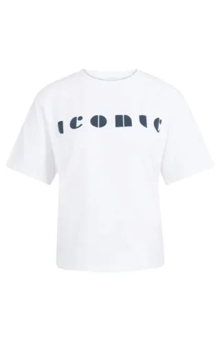 Yaya - T-Shirt mit Statement-Print im lockeren Schnitt weiß - Gr. - XS