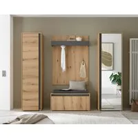 Home affaire Garderoben-Set GIRON/CiTY, moderne Garderobe, Komplettset mit viel Stauraum, (Komplett-Set, 4-St), enthält Garderobenschränke, Paneel & Schuhbank +Sitzkissen