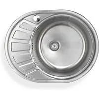 Stabilo Sanitär Edelstahlspüle Einbauspülbecken Chrom oval aus Edelstahl mit Abtropffläche links, 45.5/58 cm, (Komplett-Set, mit komplettem Siphon), Spüle ist Rost-und Hitzebeständig.