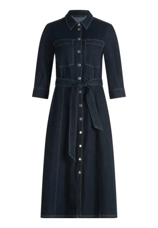 Betty Barclay - Midi-Hemdblusenkleid mit 3/4-Arm und Bindegürtel blau - Gr. - 36
