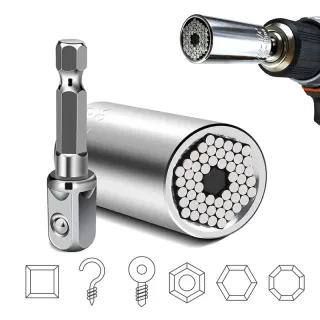 Universal Socket Adapter Set Perfect for Ratchet Wrench and Electric Drill - Adjustable Gadget Features Strong Chrome St