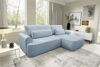 Ecksofa mit Schlaffunktion HUNTER Sofa in Stoff Cloud Hellblau Ottomane Rechts