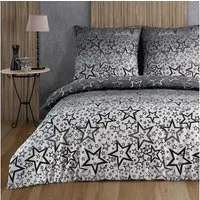 Buymax Bettwäsche Bettbezug-Set, Renforce: 100% Baumwolle, 2 teilig, 135x200 cm, mit Reißverschluss, Sterne Muster, Weiß Grau