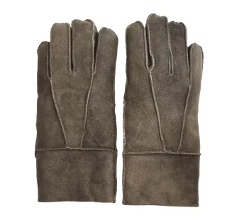 Braune Unisex-Handschuhe aus Schaffell-Wildleder mit aufrollbarer Manschette