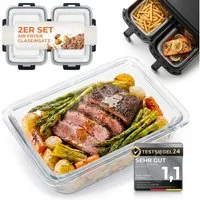 Lemontree Küchenmaschinen Zubehör-Set Glasbehälter für Airfryer –Airfryer Zubehör BPA-frei spülmaschinenfest, Zubehör für Alle gängigen Airfryer, Heißluftfritteusen, Mikrowellen, Öfen & Gefrierschränke, Vorratsdosen Set hitzebeständig bis 300°C - Ers