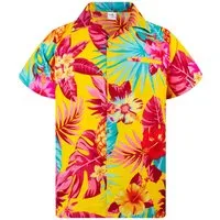 King Kameha Hawaiihemd "Pineapple" Funky Hawaii-Hemd Herren Kurzarm Front-Tasche Stylish