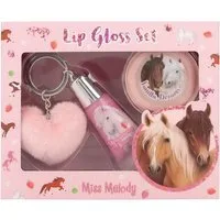 Depesche Schmuckset Miss Melody Lipgloss Set im Pferde Design für Kinder, 2 Glosse, Fruchtige Düfte, inkl. Plüsch Anhänger, Pink