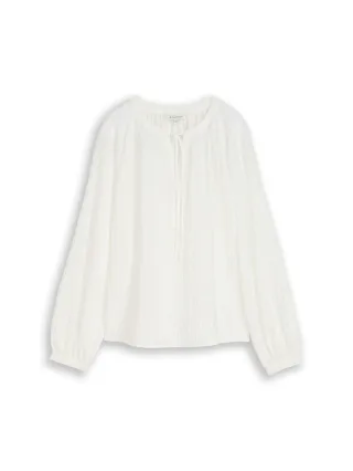 Tom Tailor - Crinkle Bluse mit Bindeband whisper white - Gr. - 40