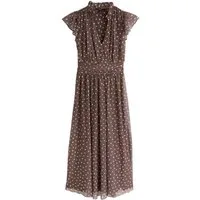Next Midikleid Plissiertes Mesh-Midikleid mit V-Ausschnitt (1-tlg)