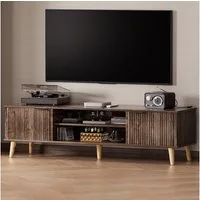Yorbay Lowboard TV Schrank stehend, für Fernsehen bis zu 65 Zoll, 147cm Breit, Vintage TV Möbel mit 2 Türen, Holz Beine&Goldene Griffer,Vintage Braun