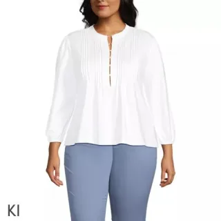 Baumwolle/Modal-Biesenshirt mit 3/4-Ärmeln für Damen in Plus-Größe, Damen, size: plus, Grün, Elasthan/Baumwoll-Mischung/Synthetic-blend, by Lands' End