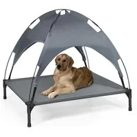 BURI Tierbett Hundeliege mit Sonnendach 105x86cm Hundebett Schlafplatz Outdoorliege