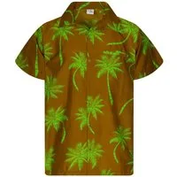 King Kameha Hawaiihemd "Palmshadow" Funky Hawaii-Hemd Herren Kurzarm Front-Tasche Sommerhemd