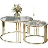 Lookway Couchtisch LORI 2in1 GLASS runder Couchtisch mit gold chrom Gestell (2er Set), Durchmesser: ⌀70 cm und ⌀50 cm