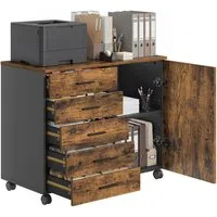 VASAGLE Aktenschrank Rollcontainer, Schubladenschrank mit Tür, für Büro, Homeoffice Druckerständer mit 5 Schubladen, mit schraubenlosen Gleitschienen