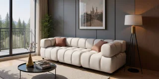 Sofa Designersofa FLOW 3-Sitzer in Stoff Bluvel Creme