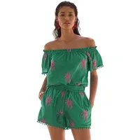 Love & Roses Carmenshirt Love & Roses Bardot-Strandoberteil mit Stickerei (1-tlg)