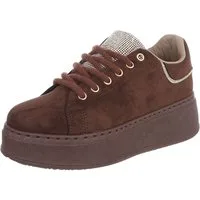 Ital-Design Damen Plateau Sneaker mit Schnürung und Zierdetails Sneaker (92002622) Keilabsatz/Wedge Sneakers Low in Braun