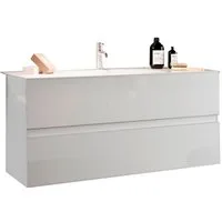 welltime Waschtisch Start, Breite 100 cm, 2 bzw. 3 Schubkästen, Badmöbel, Soft-Close, Keramik-Einsatzbecken, Weiß Hochglanz Lack