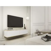 MOEBLO TV-Board Dayn RTV - 135 (Kompaktes TV-Board fuer kleine Raeume, 135cm, RTV-Schrank mit goldenen Einsätzen), (HxBxT):30x135x32cm