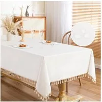 TUWENA Tischdecke Rechteckig Tischdecke,Leinen Baumwolle Tischtuch Abwaschbar mit Quaste