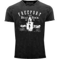 Neverless Print-Shirt Herren Vintage Shirt Retro Print Leuchturm Schriftzug Freeport Island mit Print