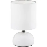 Reality Leuchten Nachttischlampe, Dimmfunktion, LED wechselbar, Warmweiß, kleine dimmbar-e Fensterlampe Fensterbank Stoff Lampenschirm, H: 23cm