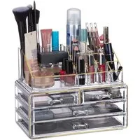 relaxdays Make-Up Organizer mit 4 Schubfäch, Gold-Streifen