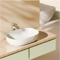 EMKE Aufsatzwaschbecken Ovales Keramik Waschbecken 60 × 41,5 cm für WC, weiß/schwarz, Breite 60cm, Waschtisch ohne Überlauf pflegeleichte, leichte Reinigung