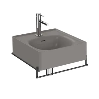 VitrA Equal Handwaschbecken-Set 66051 46,5x45,2cm, steingrau matt VC, Handtuchhalter Metall schwarz matt