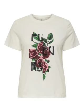 ONLY - ONLKITA REG S/S FLOWERS TOP BOX JRS cloud dancer - Gr. - M