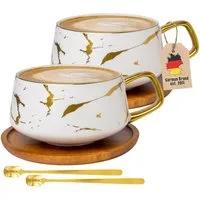 Intirilife Tasse, 2-tlg., Keramik, 2x Kaffeetasse Teetasse Keramik 200ml Tassen Set Untersetzer Becher