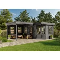 Alpholz Gartenhaus Holz Set - 5-Eck Pepe, BxT: 618x462 cm, (Set), in Imprägniert (Grau) Inkl. Fußboden & Dacheindeckung