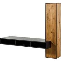 Massivmoebel24 Wohnwand STARNBERG, (Eiche 161x49x140 natur geölt / schwarz lackiert STARNBERG #08), Eiche 161x49x140 natur geölt / schwarz lackiert STARNBERG #08