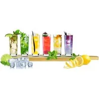 Sendez Schnapsglas 6 Schnapsgläser mit Holzbrett Tequilagläser Wodkagläser Stamper