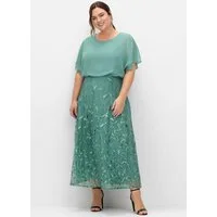 Sheego Etuikleid Abendkleid Kurzarm mit Stickereien und Pailletten am Rock