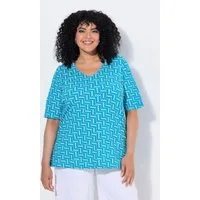 Ulla Popken T-Shirt T-Shirt grafischer Druck V-Ausschnitt A-Linie