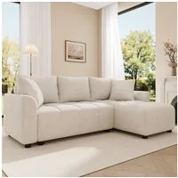 Merax 3-Sitzer Sofa, wandelbares L-förmiges Ecksofa, Chenille Stoff, 1 Teile, Sofa mit 2 Zierkissen, für Wohnzimmer und Wohnung, Beige/Grau