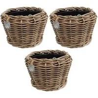 Van der Leeden Blumentopf Pflanzkorb Pflanzentreppe Rattan Korb Pflanzkübel (Set, 3 St., Packung), 3 Stk, Inkl. Inneneimer, Rattan, Handmade, ohne Wasserablauf