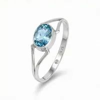 mantraroma Silberring TEKILI oval aus 925 Silber mit blau Topas (Ring mit Schmuckbeutel), Damenring aus 925er Silber
