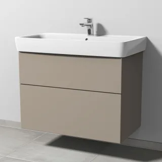 Sanipa 3way Waschtischunterbau zu Geberit Renova Plan Waschtisch mit 2 Auszügen, Sandgrau-Matt SF87967