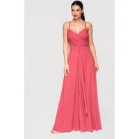 OMBRE Abendkleid Damen Maxikleid Chiffon Abendkleid Elegant Koralle L (kein Set, 1-tlg) Raffungen, Rückenausschnitt mit Schnürung