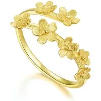 Runde Perlé Silberring zarte Vergissmeinnicht Blumen, handgefertigter verstellbarer Ring, 925er Silber, 18K Gold